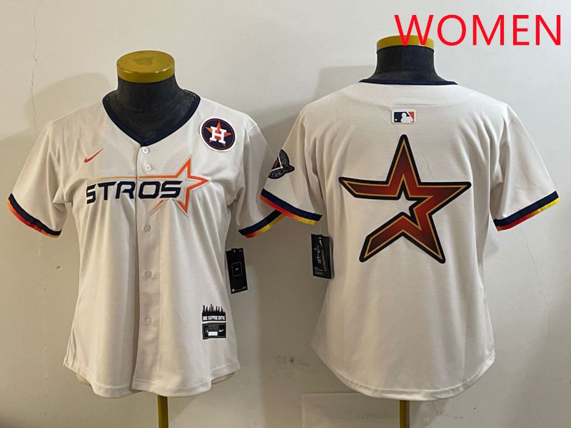 Women Houston Astros Blank Cream Three generations Joint Name 2025 Nike MLB Jersey style 41013->youth mlb jersey->Youth Jersey